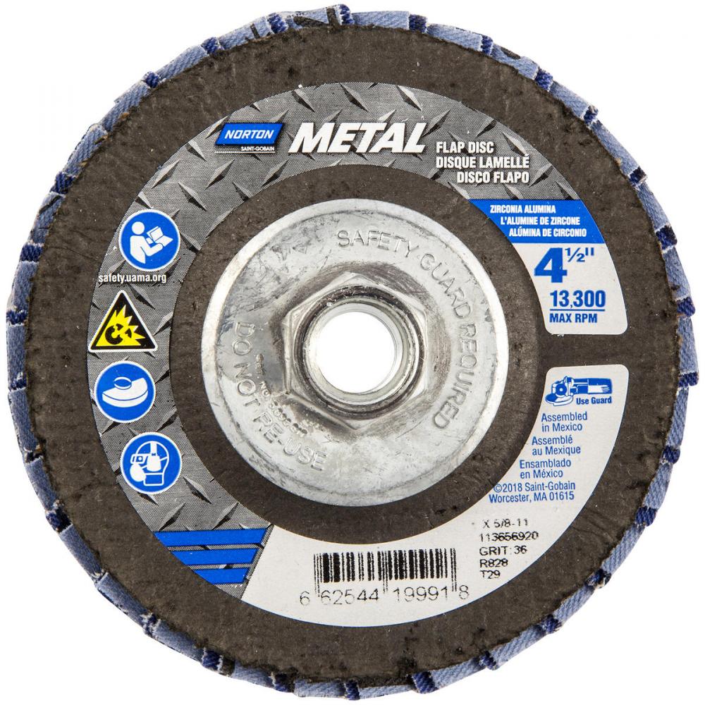 4-1/2 x 5/8 - 11 In. Metal Fiberglass Conical Flap Disc T29 P36 Grit R828 ZA