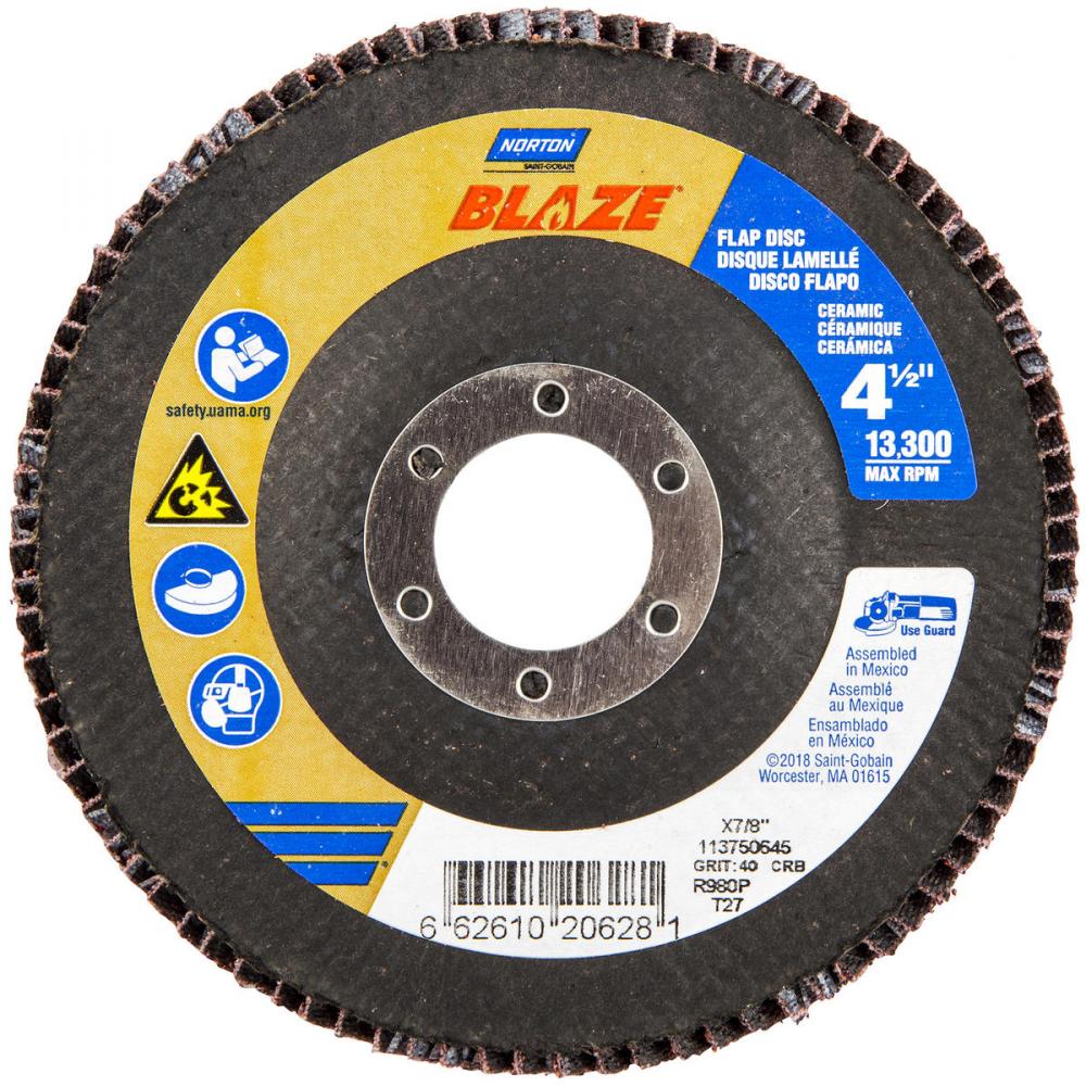 4-1/2 x 7/8 In. Blaze Fiberglass HD Flat Flap Disc T27 40 Grit R980P CA