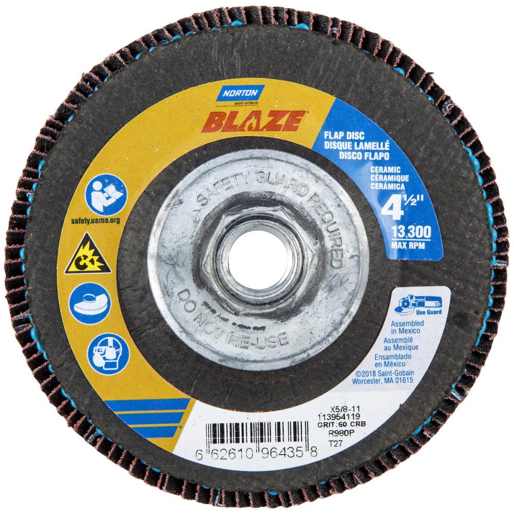 4-1/2 x 5/8 - 11 In. Blaze Fiberglass HD Flat Flap Disc T27 60 Grit R980P CA