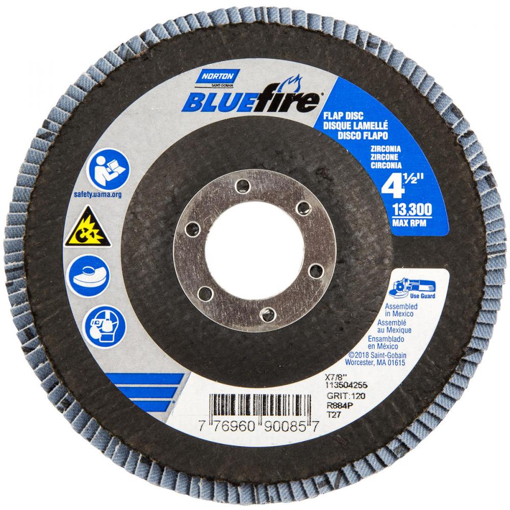 4-1/2 x 7/8 In. BlueFire Fiberglass HD Flat Flap Disc T27 P120 Grit R884P2 ZA